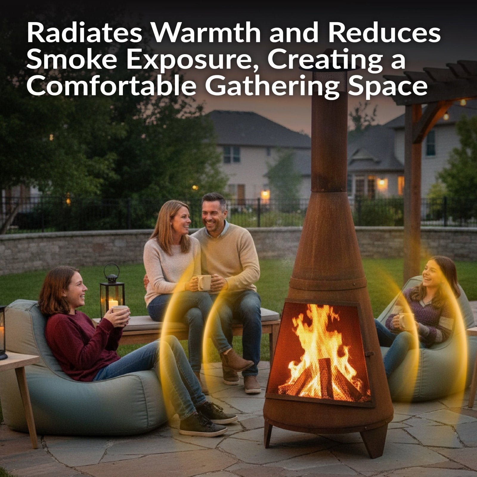 Sunnydaze 70″ Rust Patina Finish Steel Wood-Burning Chiminea with Spark Screen - Image 4